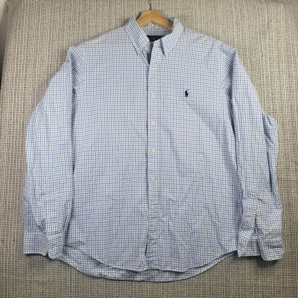 Ralph Lauren Shirt Mens XL Blue White Plaid Button Down Classic Pony Logo Casual